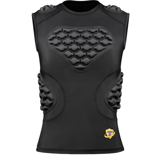 TUOYR Padded Compression Shirt Chest Protector Heart Guard Sternum Protective Sleeveless Vest for Football Baseball Lacrosse and Goalies - Youth & Adult Sizes Black-White