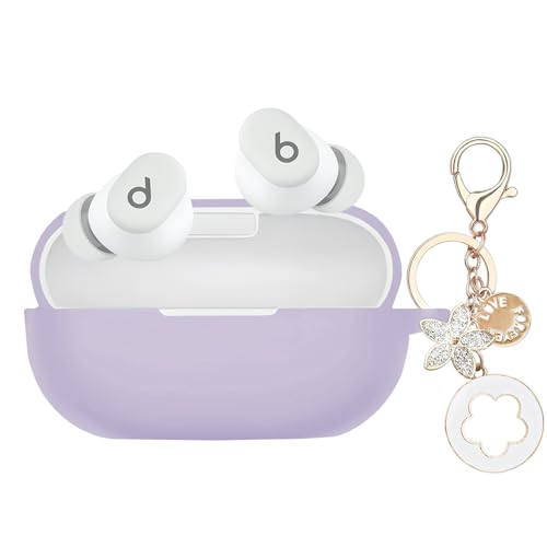 Ziseyoru Case Cover Compatible with Beats Solo Buds Earbuds Soft Silicone Protective Skin with Bling Keychain Accessories for Women Girl (Lavender Purple)