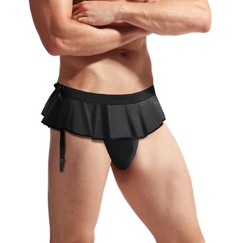 Cambkatl Men's Sissy Skirted Thong Panties Sexy G-string Briefs Underwear Lingerie with Garter Belt4