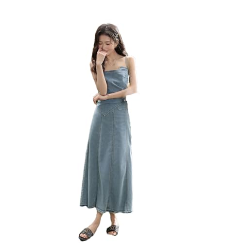 Women's Long A-Line Vintage Denim Skirt Casual Holiday Midi Skirt