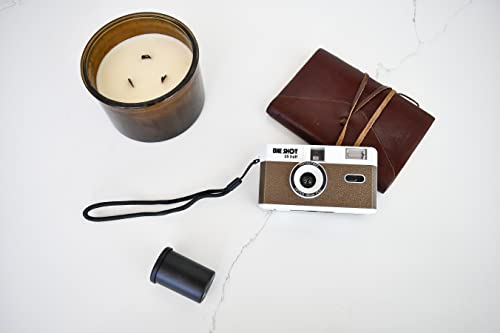 1 Shot Point And Shoot 35Mm Film Camera Reusable One Shot Half Frame Camera, Built In Flash, Bundled With One Roll Asa/Iso 400 Black & White Film 18 Exp, Battery Is Not Included (Brown Color) #TOP2