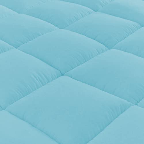 Image of 1200GSM Hollow Fibre Mattress Padding /Topper Sky Blue for Queen Bed-60 Inch X 75 Inch