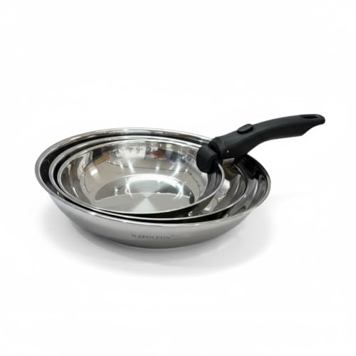 Cflagrant® Set de 3 Poêles en Inox, 20/24/28 cm, Manche Amovible, Acier inoxydable Compatible Induction et Four, Sans PFAS