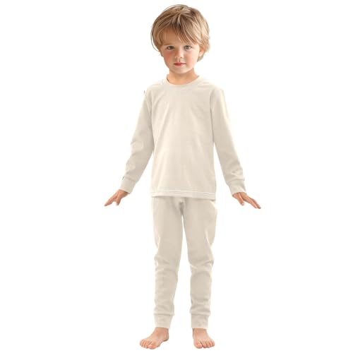 Antique White Long Sleeve Pajamas Set Sleepwear Jammies 2pcs Set Pjs Antique White