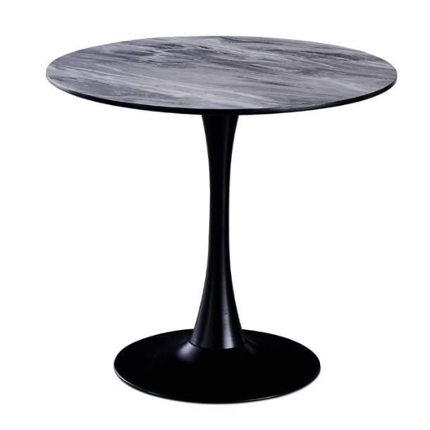 Table ronde moderne en forme de tulipe noire de taille petite/moyenne pour cuisine, salle à manger avec base en métal, 60 cm, couleur noire