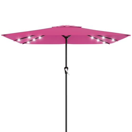 Image of AreShark 8' X 10' Rectangular Patio Umbrella with Solar Lights, Lighted Solar Umbrella with Crank, Outdoor Table Umbrella for Garden, Deck, Backyard, Pool and Beach, Rose Pink