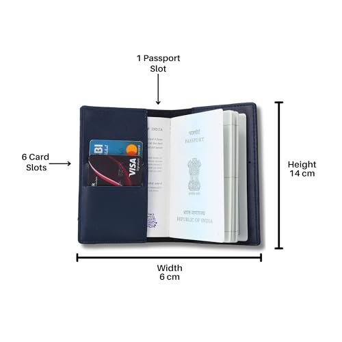 Image of AICA Personalised Name & Charm Leather Passport Cover Holder for Men & Women (NavyBlue) | Birthday Gifts for Men