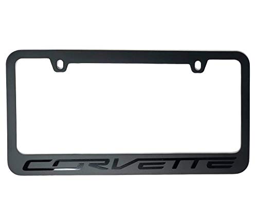 C7 Corvette Stealth License Plate Frame - Black With Black Corvette Script #TOP4
