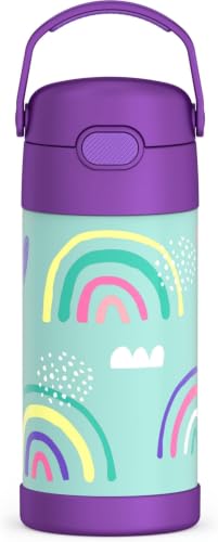Image of THERMOS FUNTAINER Water Bottle with Straw - 12 Ounce - Kids Stainless Steel Vacuum Insulated Water Bottle with Lid,Rainbows,(Pack of 6)