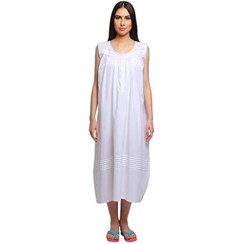 Moomaya Solid Womens Nightdress Knee Length Cotton Sleeve Sleepwear White Cover