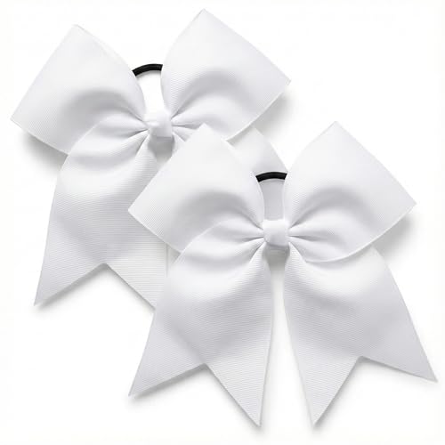 White Cheer Bows for Cheerleaders Cheerleading Bow 2 Pcs 8 Inch Large White Hair Bows Scrunchies Ties Sports Softball Baseball Stuff Cheer Accessories Gifts for Women Halloween