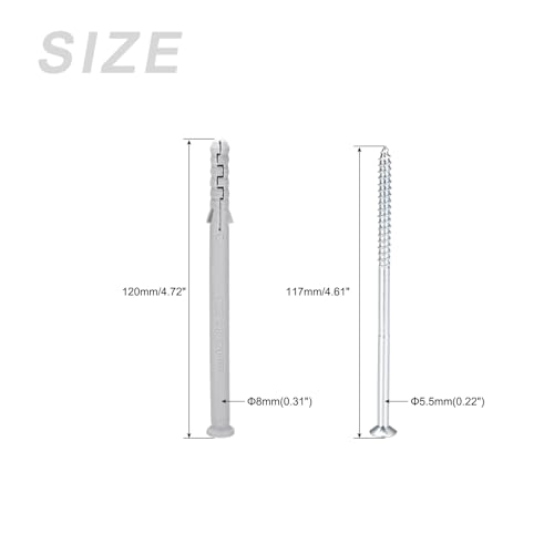 Image of METALLIXITY Screws Plastic Expansion Pipe (8x120mm) 10Pcs, Plasterboard Plugs Self Tapping Screw - for Construction, Industry, Gray Expansion Tube