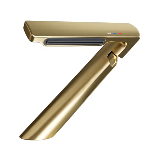 Bathroom Sink Faucet, Brushed Gold Waterfall Bathroom Faucet, Single Handle Lavatory Faucets for 1 Hole, Brass Basin Mixer with 2 Supply Lines and Unique Design for Sink,Vanity,Restroom and RV