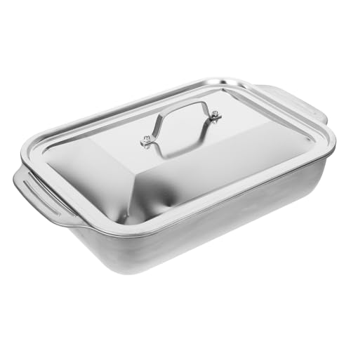 GRIRIW Deep Baking Tray with Lid Roasting Pan Stainless Steel Roast Pan Seafood Serving Tray