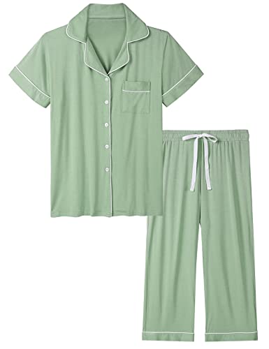 Joyaria Bamboo Viscose Pajamas for Women Set Moisture Wicking Pjs Night Sweat Sleepwear(Sage...