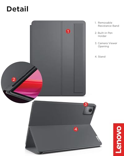 Image of Lenovo Folio Case for Tab M11 - Tablet Protector with Built in Pen Holder, Security Band & Convertible Stand - Luna Grey