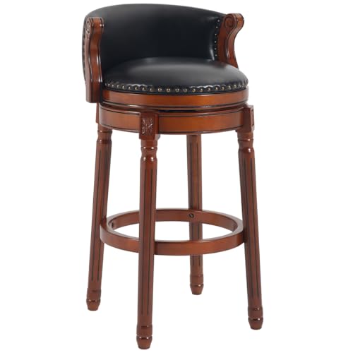 Image of Cow top Leather Wooden Bar Stools, 29.5 inch Bar Height Bar Chair with Back, 180 Degrees Swivel Barstools Chair for Home Kitchen Counter,Dining Room (Black-1pc, Bar Height-Seat Height 29.5 inch)