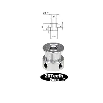 AS Retails GT2 Timing Pulley 20 Teeth Aluminium Bore 5 mm Width 6 mm with 2Pc M4 Screw for CNC 3D Printer