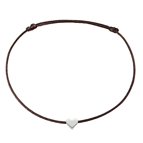 Selfmade Jewelry Fußkettchen Damen Herz Größenverstellbare Fußkette Fußschmuck Handmade in Germany Inkl. Geschenk-Verpackung (Silber - Braun)