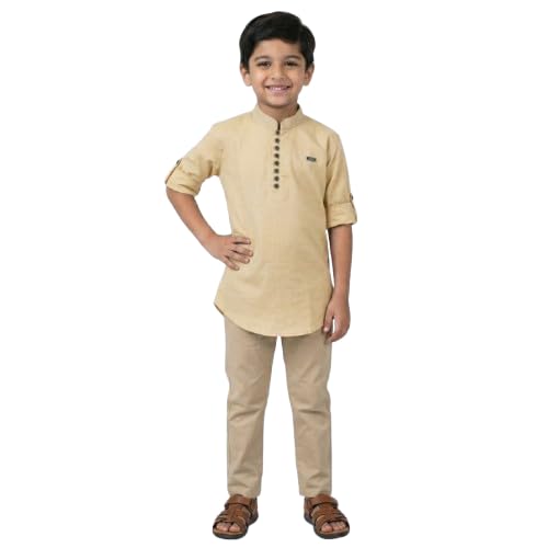 Image of Kids Stylish Solid Style Cotton Mandrain Collar Regular Fit Kurta|| Formal Boys Shirt || Casual Wear Buttoned Kurta for Boys