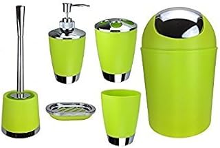 Generic 6 Item Set for Bath / Bathroom including Soap Dispenser, Toilet Brush and Holder green