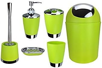 Generic 6 Item Set for Bath / Bathroom including Soap Dispenser, Toilet Brush and Holder green
