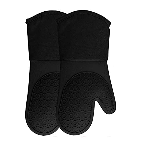 HOMWE Silikon Ofenhandschuh, Ofenhandschuhe mit gesteppter Einlage, Hitzebeständige Topflappen, rutschfeste Flexible Ofenhandschuhe, 1 Paar, 13,7 Zoll (Schwarz)
