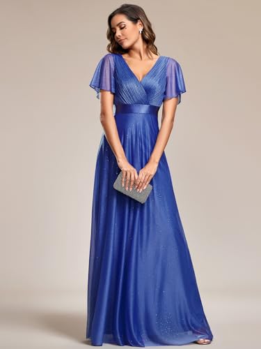 Image of Ever-Pretty Women's Summer Glitter Formal Dresses Evening Gown V Neck Short Sleeves Floor Length Mother of Bride Dress 50159