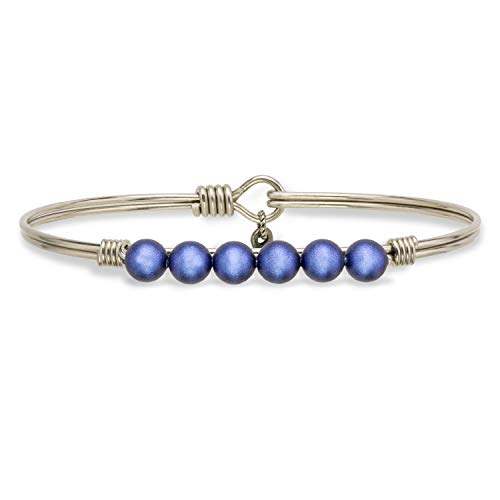 Luca + Danni | Crystal Pearl Bangle Bracelet For Women in Iridescent Dark Blue - Silver Tone Size Petite Made in USA