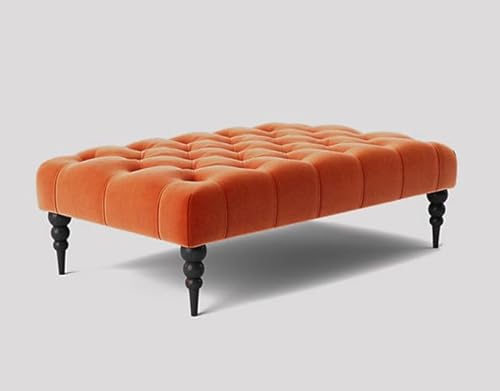 90cm Wide Chesterfield Footstool, Plush Velvet Upholstered Ottoman Footstool, Rectangle Coffee Table, End of Bed Footrest, Living Room Bench (Burnt Orange Velvet, 3ft (90x50x35)CM)