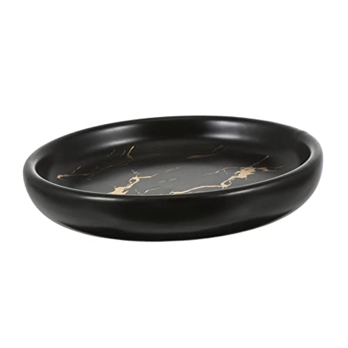 SOLUSTRE Jabonera de mármol Bandeja Decorativo Largo montado Poseedor portaesponjas Sponge Holder Organizador Joyas jabonera de cerámica Plato de cerámica para jabón jabonera de baño Black