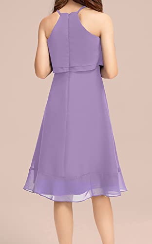 Galawaqe Kids A-Line Halter Neck Chiffon Junior Bridesmaid Dresses Fancy Girl Dress Wedding Elegant Party Gown 5-14 Years Purple #TOP4