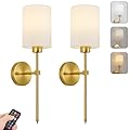 KARTOOSH Battery Operated Wall Sconces Set of Two, with Remote Control, Dimmable, Warm White/Natural White/Daylight/RGB, Wireless Rechargeable Wall Light for Living Room, Bedroom, Entryway, Gold