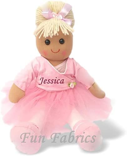 Personalised Rag Doll - 40 cm First Baby Doll Soft Toy Doll - Personalised Gifts For Girls Boys Soft Toy Baby Rag Doll - Birthday Doll - Christening Doll- Embroidered (Ballerina Doll)