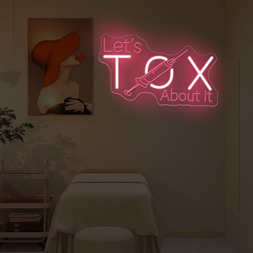 Image of Let's Tox about it Neon Sign Botox LED Light Injector Spa Studio Decor | USB Powered Dimmable Beauty Spa Sign Medspa Decoration Business Open Welcome Wall Art, 15.7 inchx9.4 inch, Light Pink