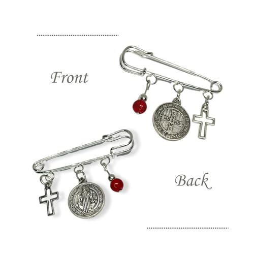 Religious Brooch with Murano Gel Beads and Charms - Silverplated - Gift for Birthdays, Valentine's, Christmas, Mother's Day, Comes in Gift Box with Prayer2