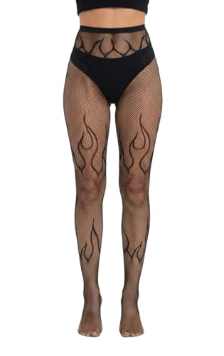 SOUTHRO Womens Flame Tights Goth Fishnet Stockings with Patterned Designs for Halloween Cosplay Party
