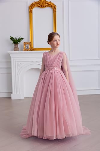 Flower Girls Chiffon Flowing Shoulder Tulle Dress Wedding Fancy Pageant Homecoming Party Long Dresses4