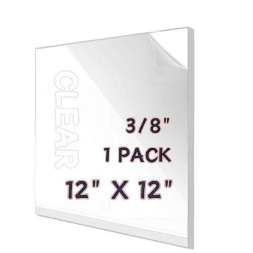 Image of Plexiglass Sheets 12 inch X12 inch Square Panel ， 3 /8 inch Thick（10MM） Transparent Plastic Plexi Glass Board， Cut to Size Plexiglass,Clear Acrylic Sheet ，Acrylic Board,Acrylic Panel Sign