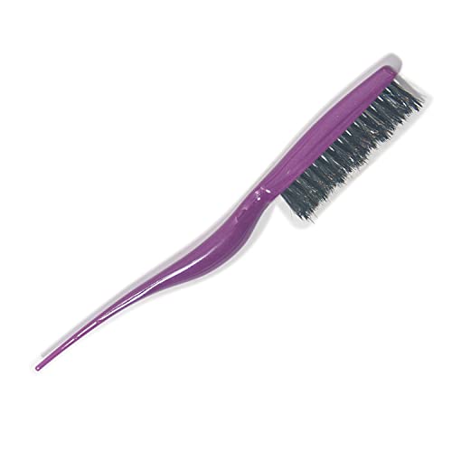 1 Piece Boar Bristle Teasing Brush for Volume, Scalp Massage and Back Styling – Tail-Handle Design for Lift, Smoothing and Slicked-Back Looks(purple)