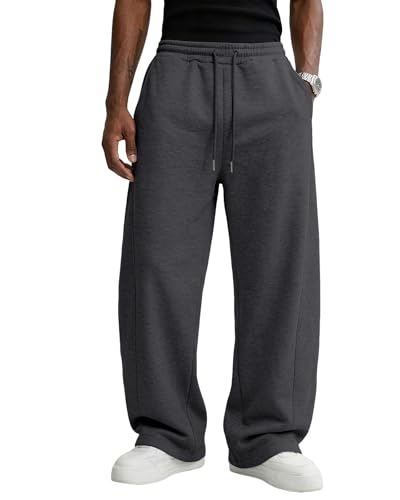 Image of Wangdo Men's Baggy Sweatpants Wide Leg Lounge Cotton Jogging Pants Casual Elastic Waist Joggers with Pockets