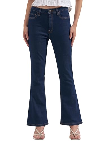 Image of Tokyo Talkies Women Blue Solid Mid Rise Bootcut Jeans