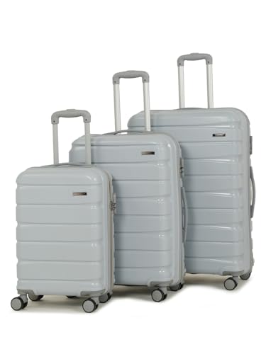 Image of Teakwood MA Trolley Bag, Hard with Zipper Closure, Adjustable Push Button & Cross Side Strap, Number Lock System 360 Degree (Silver, Set of 3)