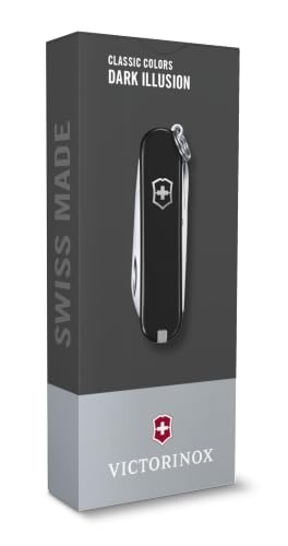 Image of Victorinox Classic SD Swiss Army Pocket Knife,7 Functions, Black | Mini EDC tool with small blade, scissors, nail file, tweezers, and key ring. Lightweight Swiss made construction