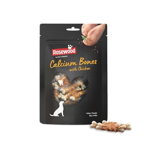 Rosewood Calcium Bones Huhn – Kleiner Kausnack für Hunde, Hundesnack aus Rinderhaut mit extra Kalzium, unterstützt die Zahnpflege, ohne Getreide, ohne künstliche Zusatzstoffe, 100 g