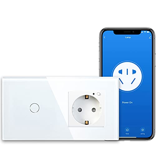 BSEED WIFI Schuko Steckdose mit Smart Alexa 1 Fach 1 Weg Touch Switch Soporte Google Home/Alexa/SMART LIFE/TUYA APP Wall Light Outlets Weiß Neutrale Leitung Benötigt