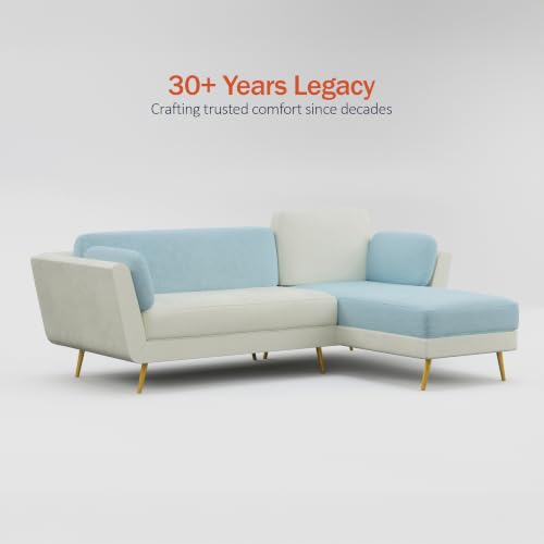 Image of Nuvola Air Latex Fabric Sofa | L Shaped Sofa | Modern Buttonless Tufted & Anti-Sag Comfort (Powder Blue & White, 4)