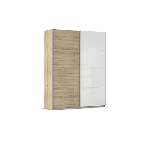 Rauch Möbel Quadra, Kleiderschrank mit Schiebetüren, Schwebetürenschrank für Schlafzimmer, Garderobe 2-türig, inkl. 2 Einlegeböden und 2 Kleiderstangen, Farbe Eiche Sonoma/Glas Weiß, Breite 181 cm Rauch Möbel Quadra, Kleiderschrank mit Schiebetüren, Schwebetürenschrank für Schlafzimmer, Garderobe 2-türig, inkl. 2 Einlegeböden und 2 Kleiderstangen, Farbe Eiche Sonoma/Glas Weiß, Breite 181 cm