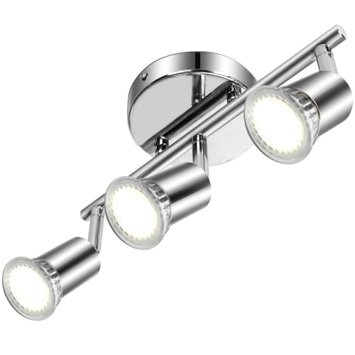 Aigostar Lámpara de Techo LED Focos， Plafón con Focos GU10 3 Luces para Ángulo Ajustable y Giratorio para Interior Focos de Techo Orientables para Dormitorio Cocina (Sin bombillas)