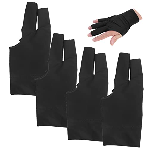 POENVFPO Billiard Glove, 4Pcs Unisex 3 Fingers Pool Gloves Left and Right Hand for Carom Pool Snooker Sport